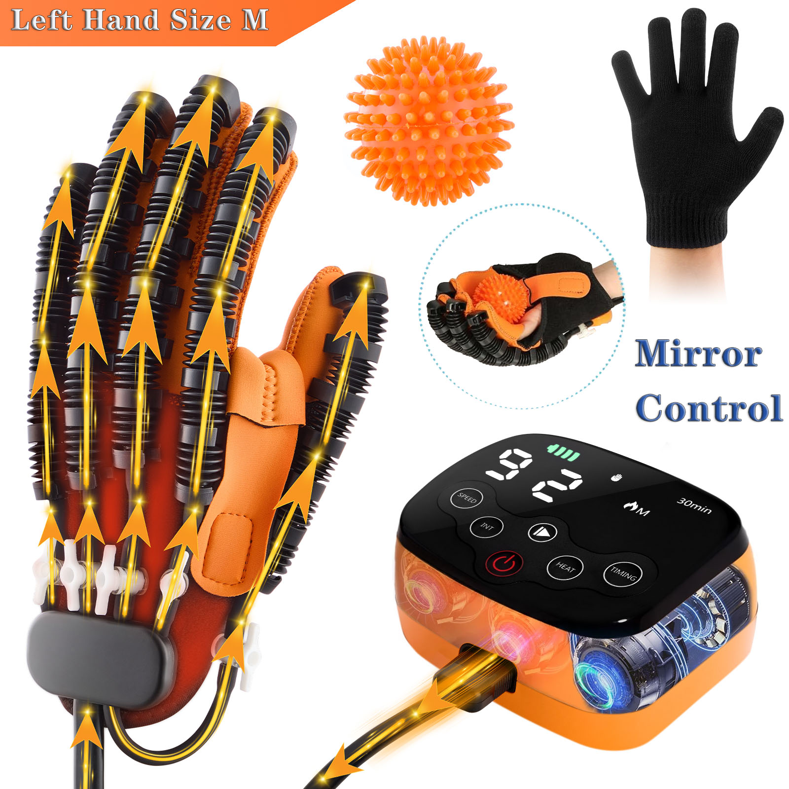 Heated Hand Rehabilitation Robot Gloves - Stroke Recovery Equipment for Hemiplegia Patients Automatic Hand Trainer Gloves with USB Chargeable(Left Hand,Size:M)